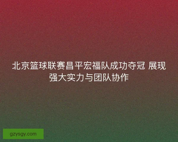 北京篮球联赛昌平宏福队成功夺冠 展现强大实力与团队协作